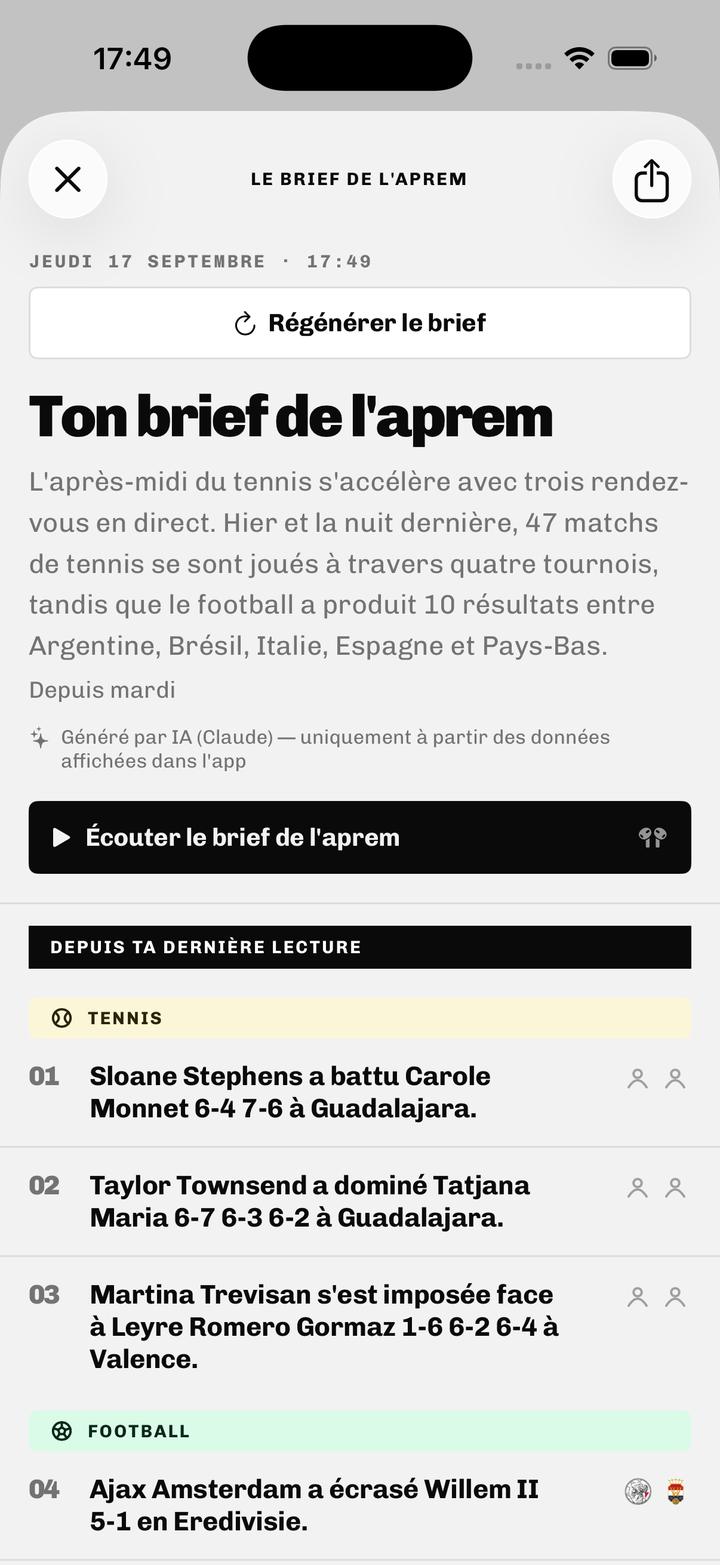 Brief de l'après-midi rédigé par IA.